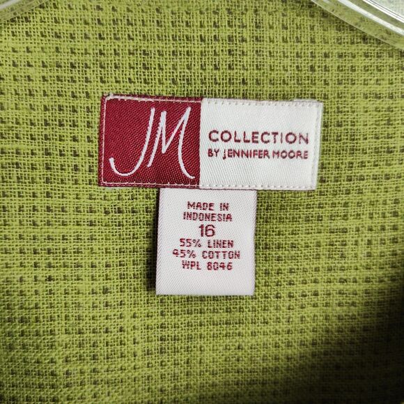 Jennifer Moore Jacket Women's Size 16 Green Linen-Blend 5-Button Round Neck - Picture 7 of 9